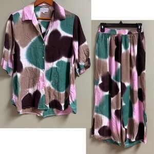 SUKU Bamboo Soft Pajama Top Pants Set Size *S Breathable Sustainable Boho Hippie